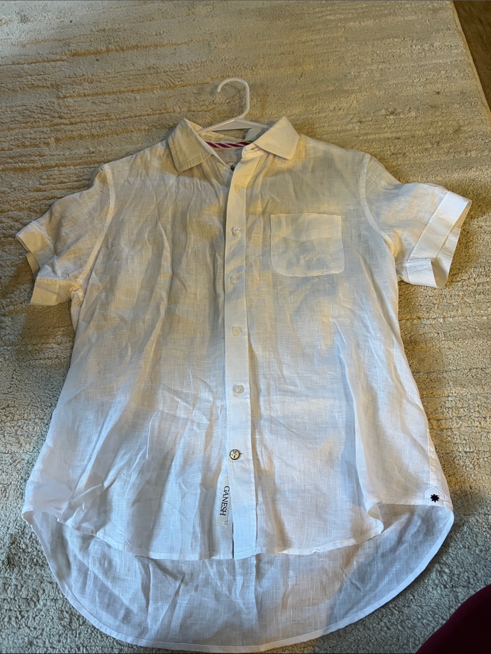 Ganesh White Short-Sleeve Linen Button-Down Shirt